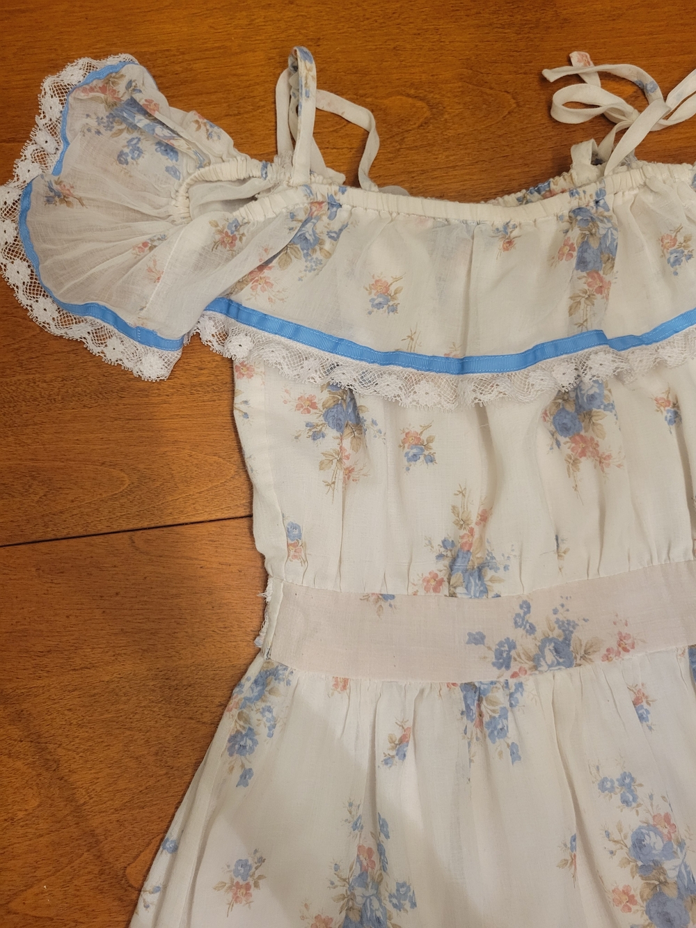 Vintage 70s Style Floral Off-Shoulder Midi Dress With Straps XXS-XS Cottagecore - Picture 4 of 16